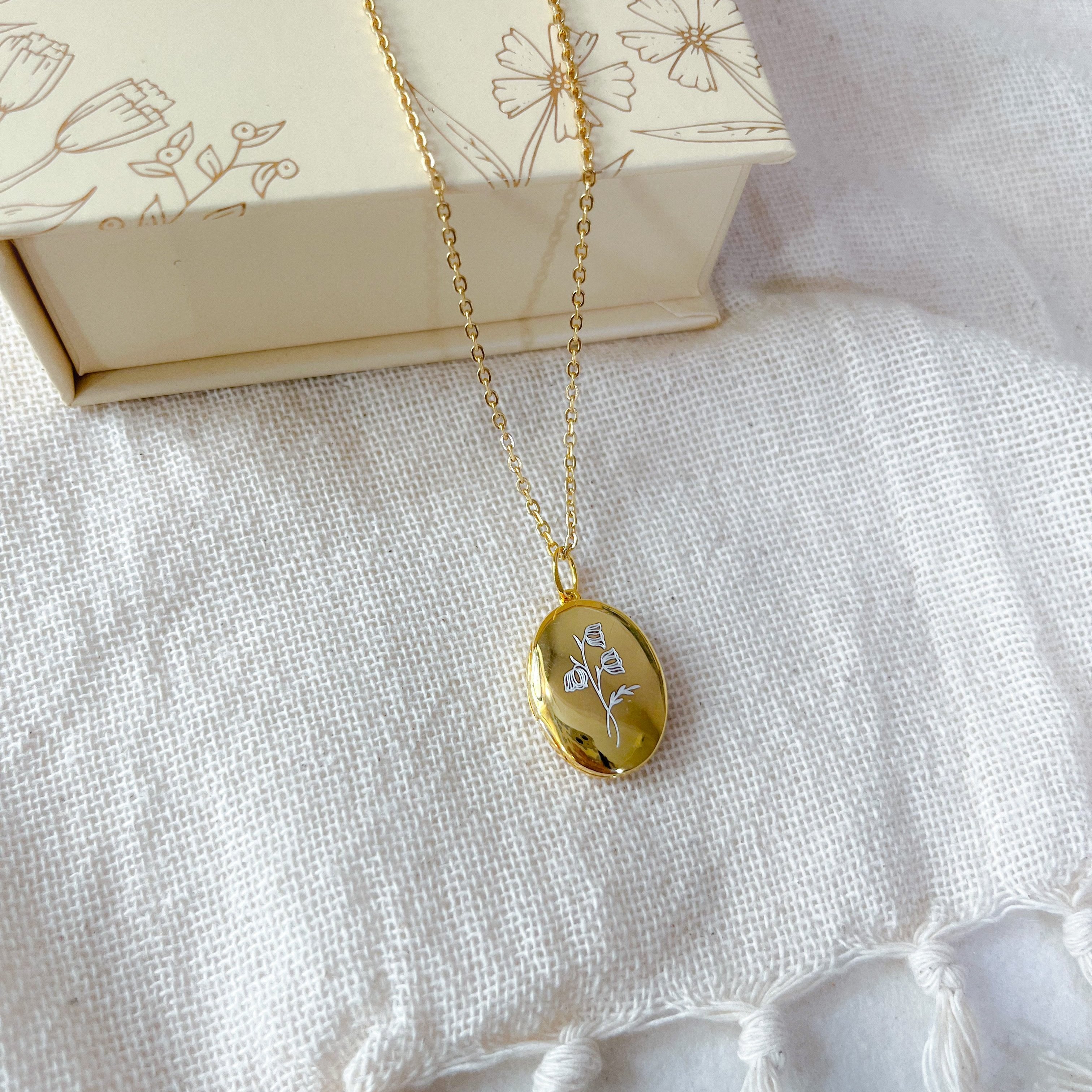 Engravable Birth Flower Locket
