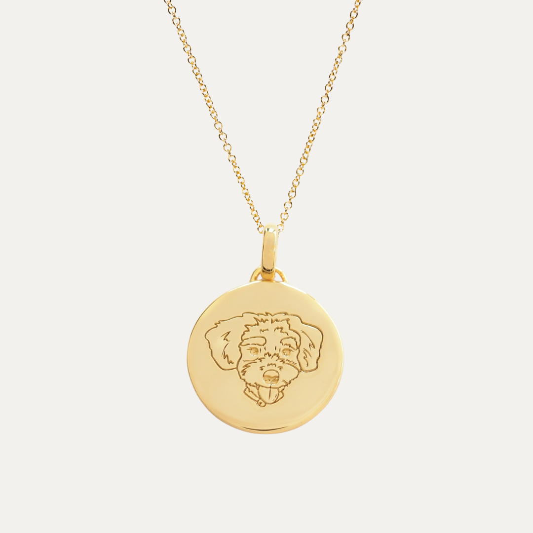 Solid Gold Round Pet Portrait Necklace
