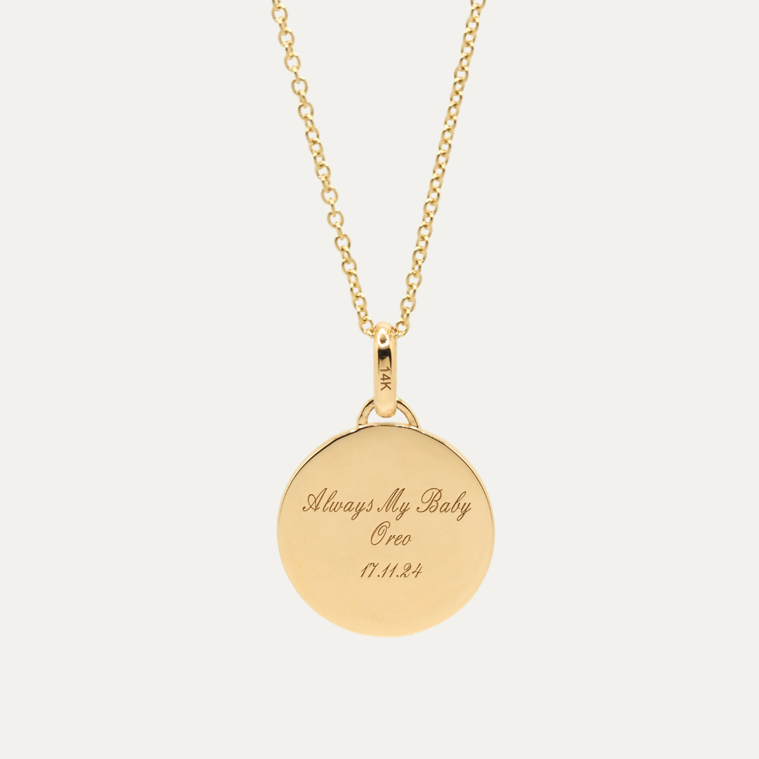 Solid Gold Round Pet Portrait Necklace