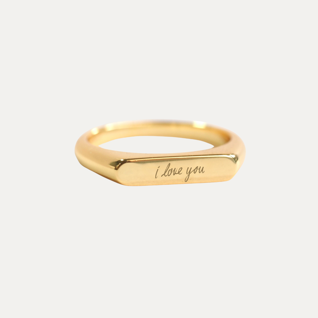 Solid Gold Sanctuary Bar Signet Ring – Handwriting Edition