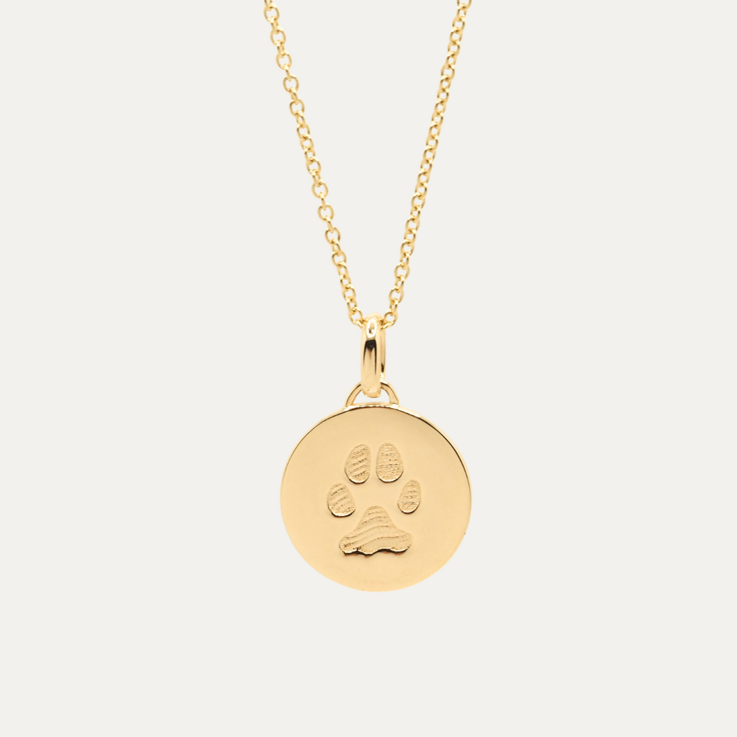 Solid Gold Round Paw Print Necklace