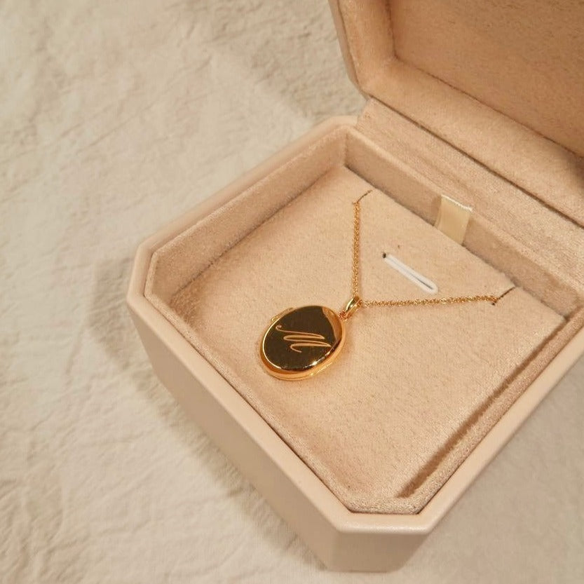 Solid Gold Oval Locket [2 photos + engraving]
