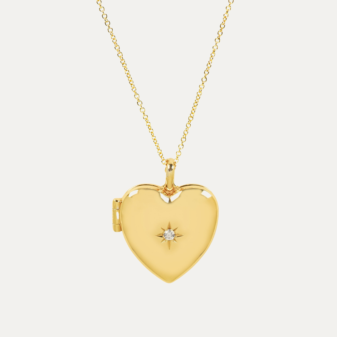 Solid Gold Birthstone Heart Locket [2 photos + engraving]