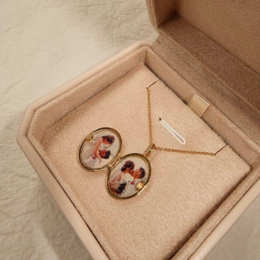 Solid Gold Oval Locket [2 photos + engraving]