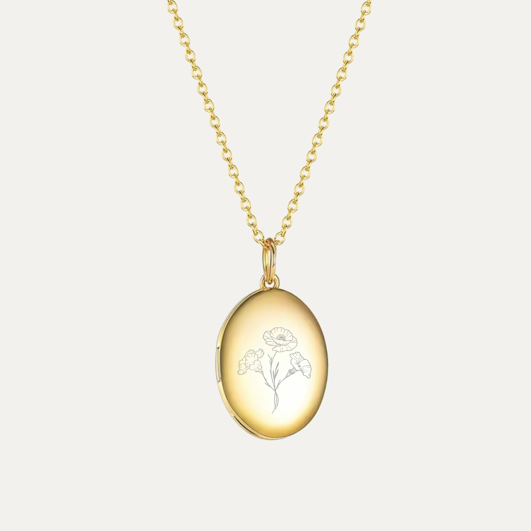 Birth Flower Bouquet Locket [2 photos + engraving]