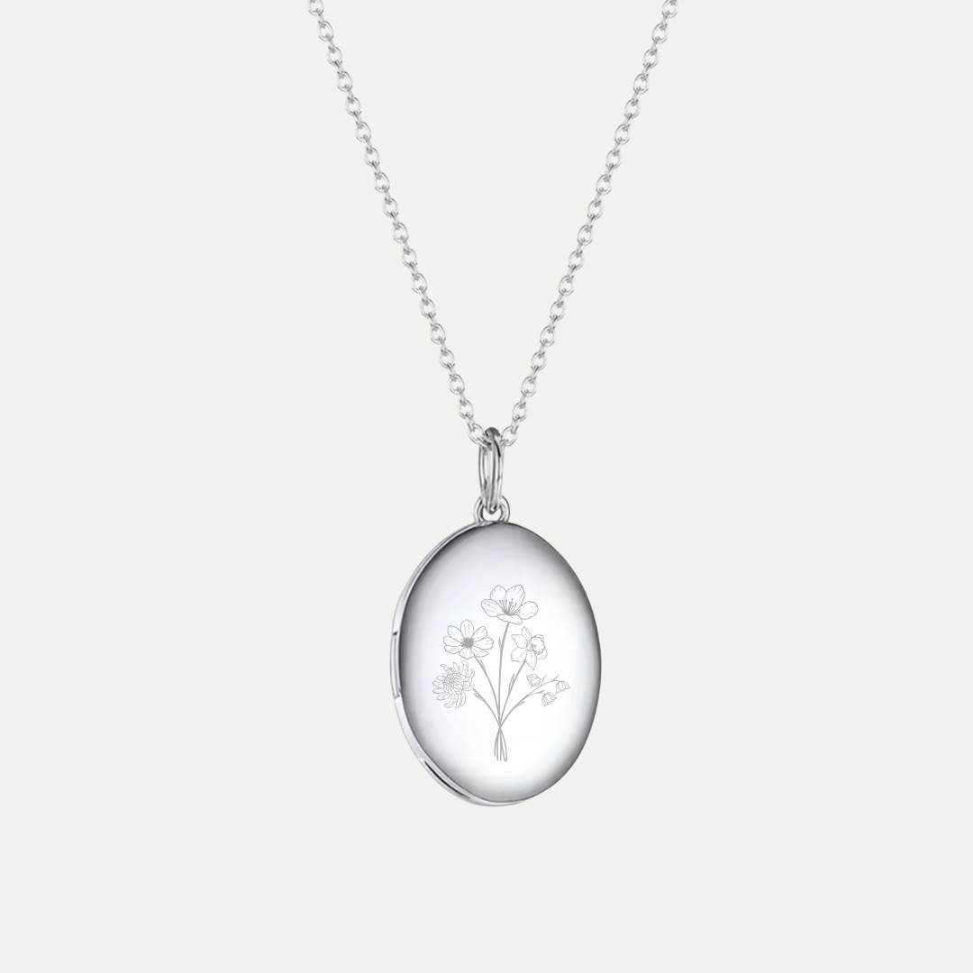Birth Flower Bouquet Locket [2 photos + engraving]