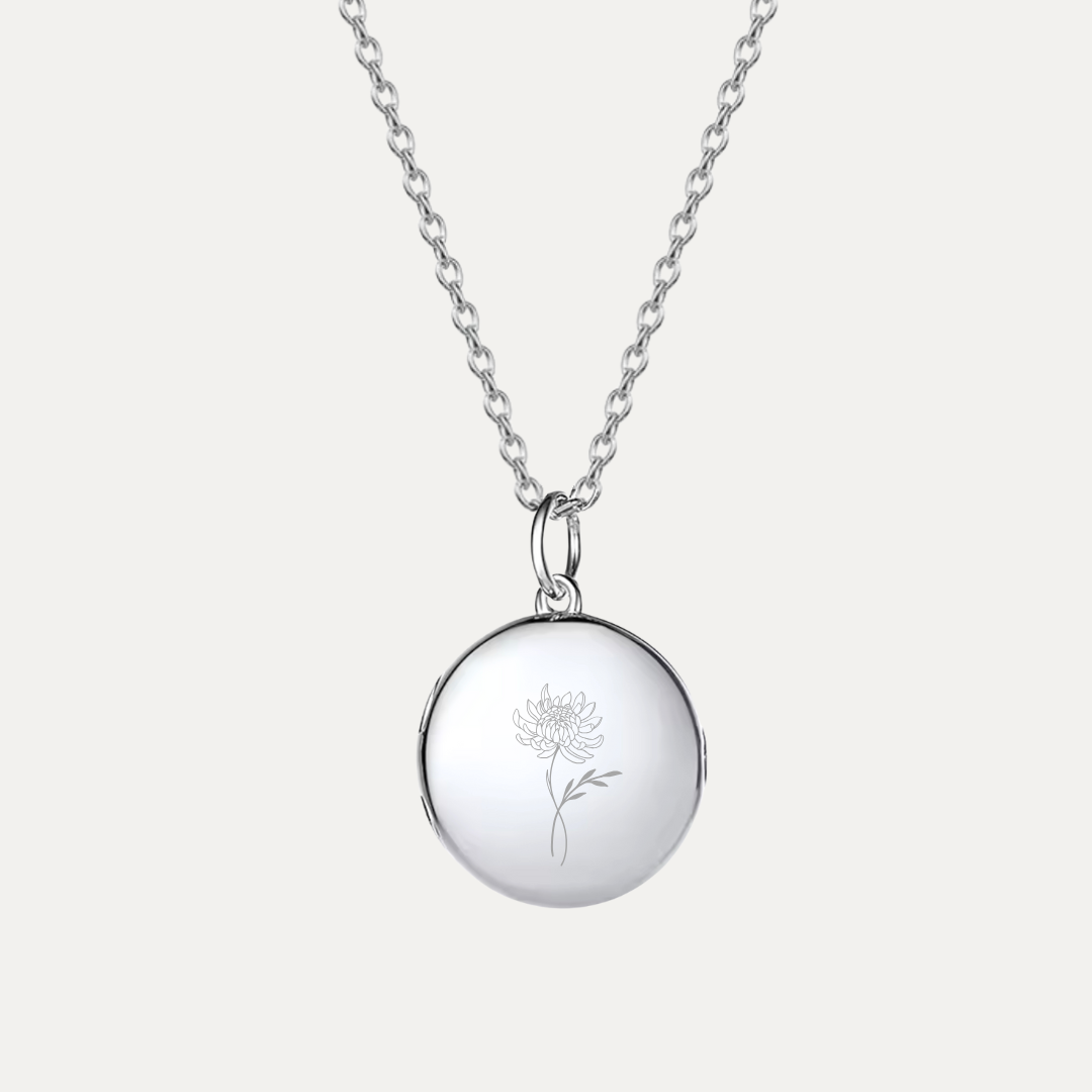 Single Birth Flower Locket [2 photos + engraving]