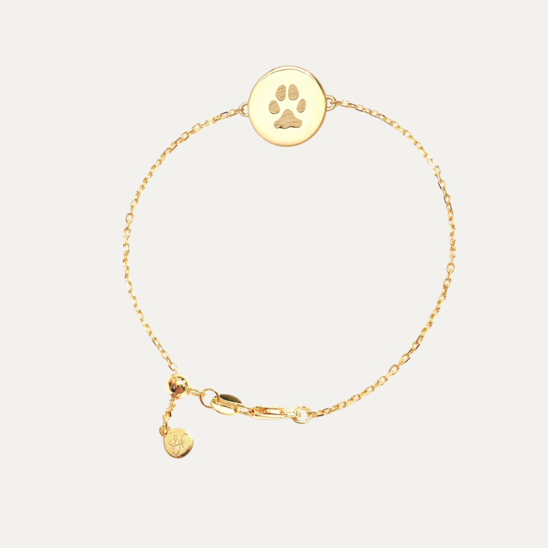 Solid Gold Paw print Round Bracelet