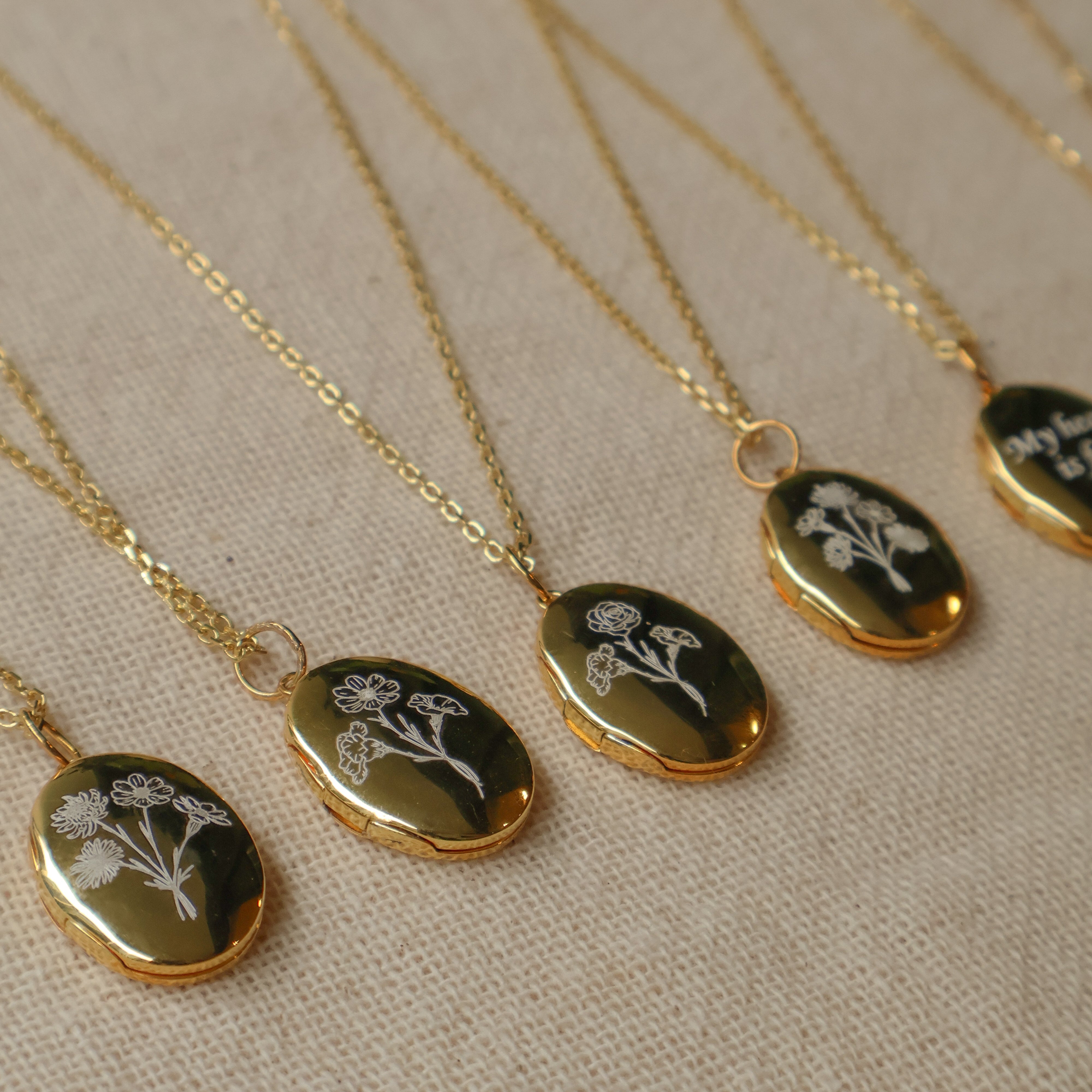 Birth Flower Bouquet Locket [2 photos + engraving]