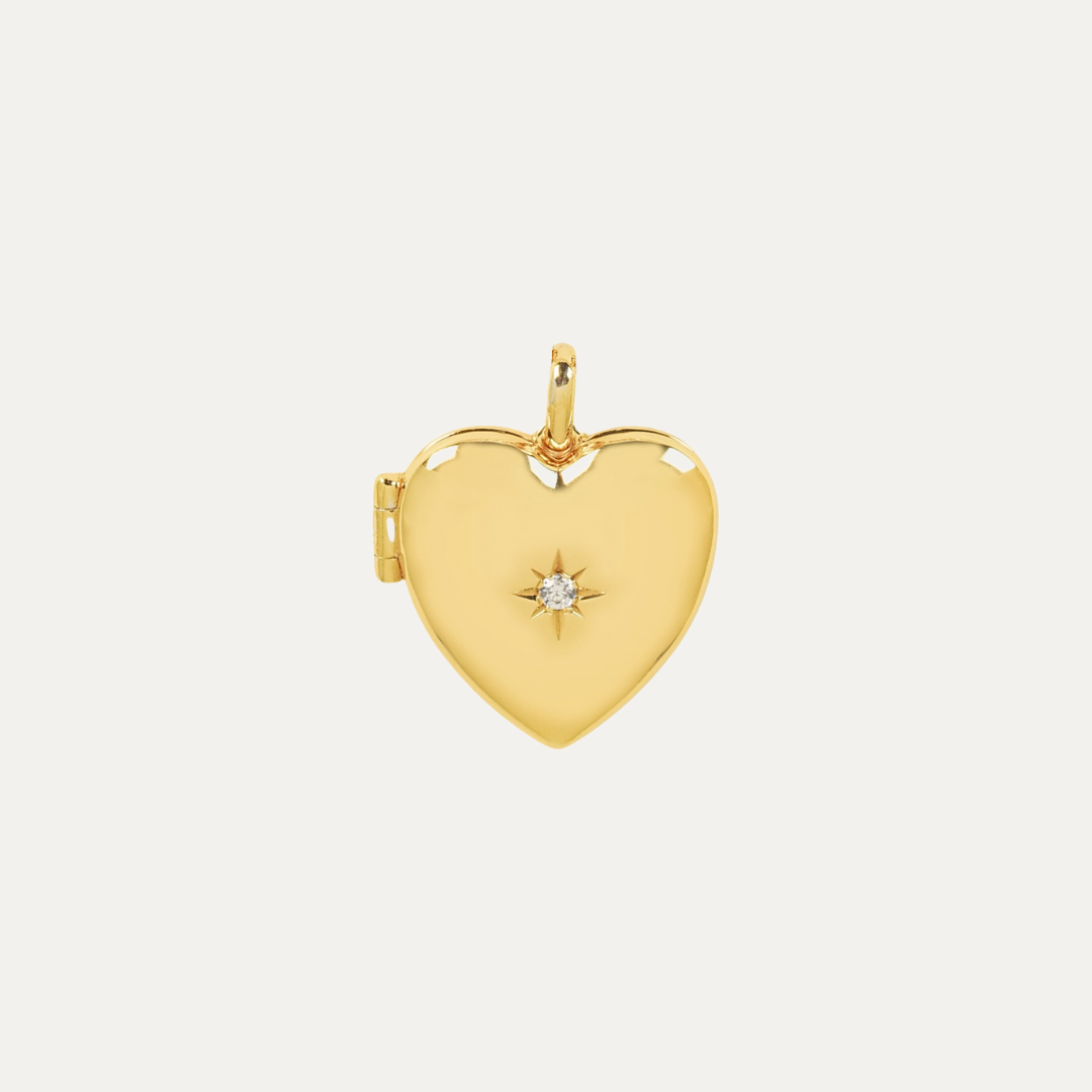 Solid Gold Birthstone Heart Locket - Charm only [2 photos + engraving]