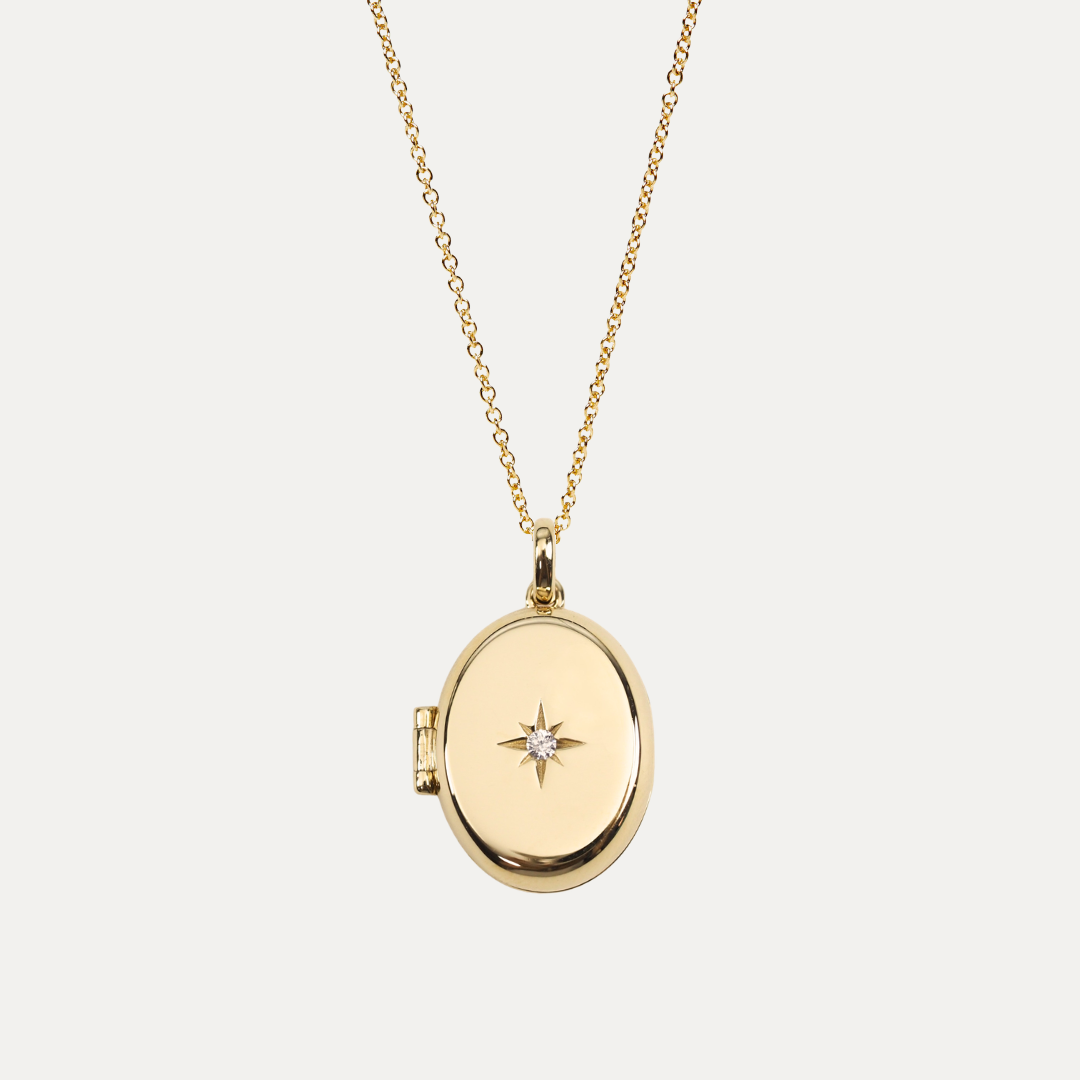 Solid Gold Star-Set Oval Locket