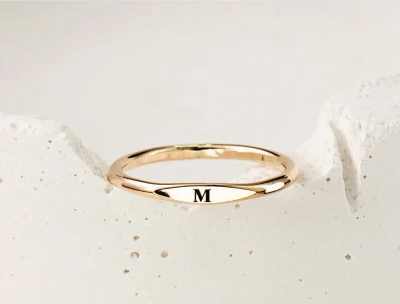 Hand-stamped signet initial ring