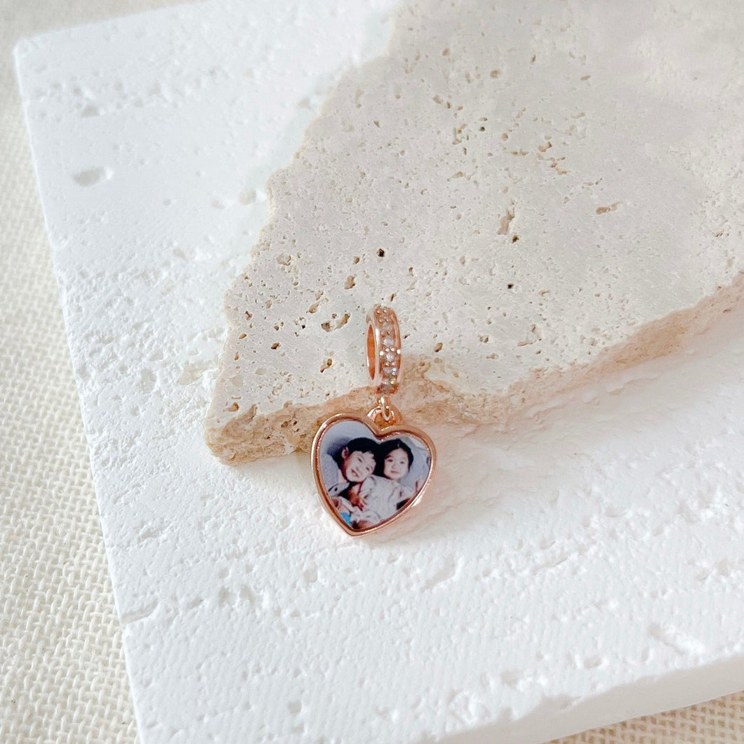 Dangling Heart Photo Charm (Rose Gold)