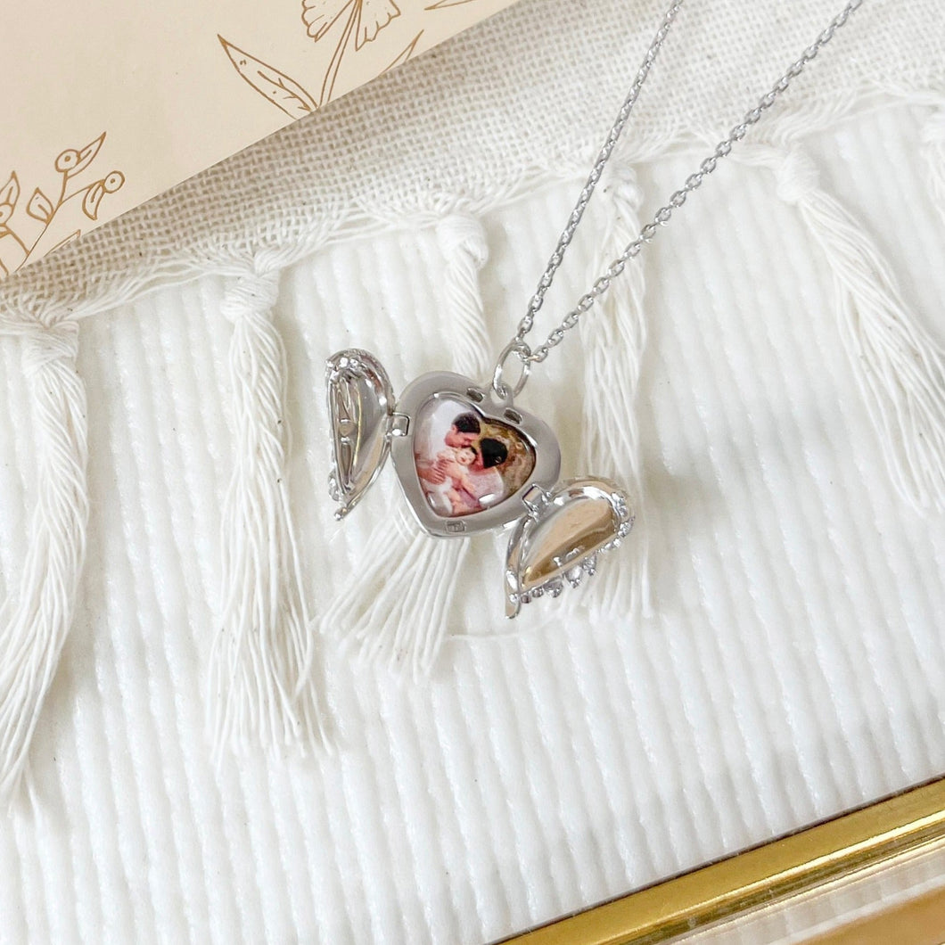 Angel Wings Heart Locket [Engravable]