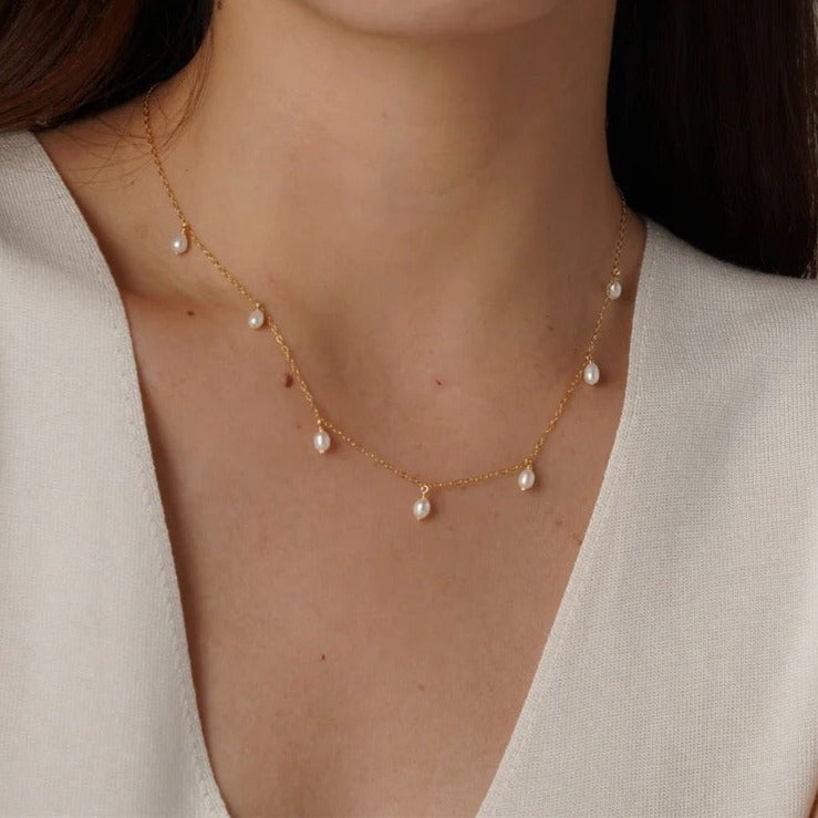 Gold filled Freshwater pearl drop necklace