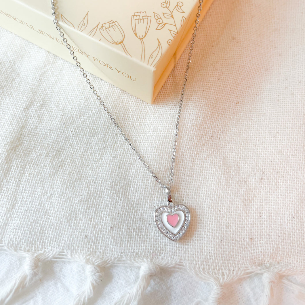 Pink Heart Zircon Photo Necklace
