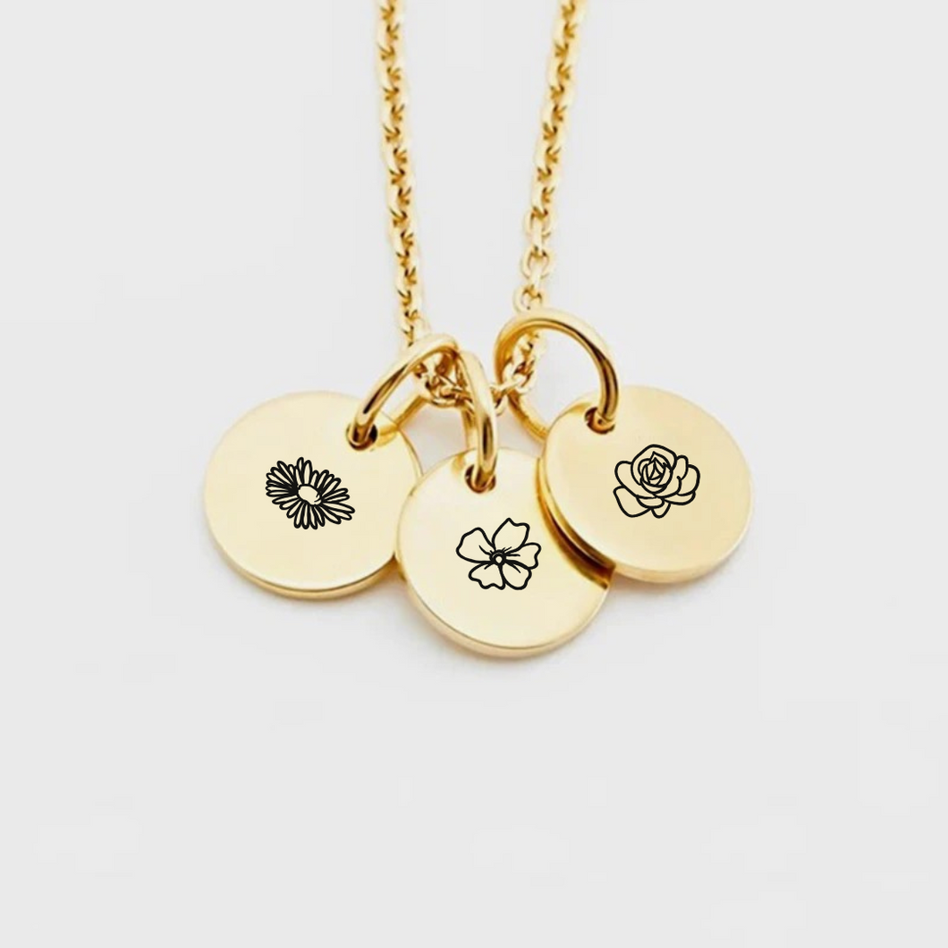 Mini birth flower discs necklace [Engrave]