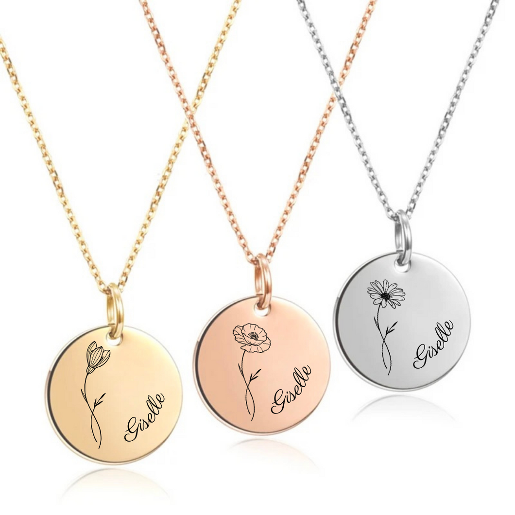 Single Birth flower necklace Design 2 [Engrave]