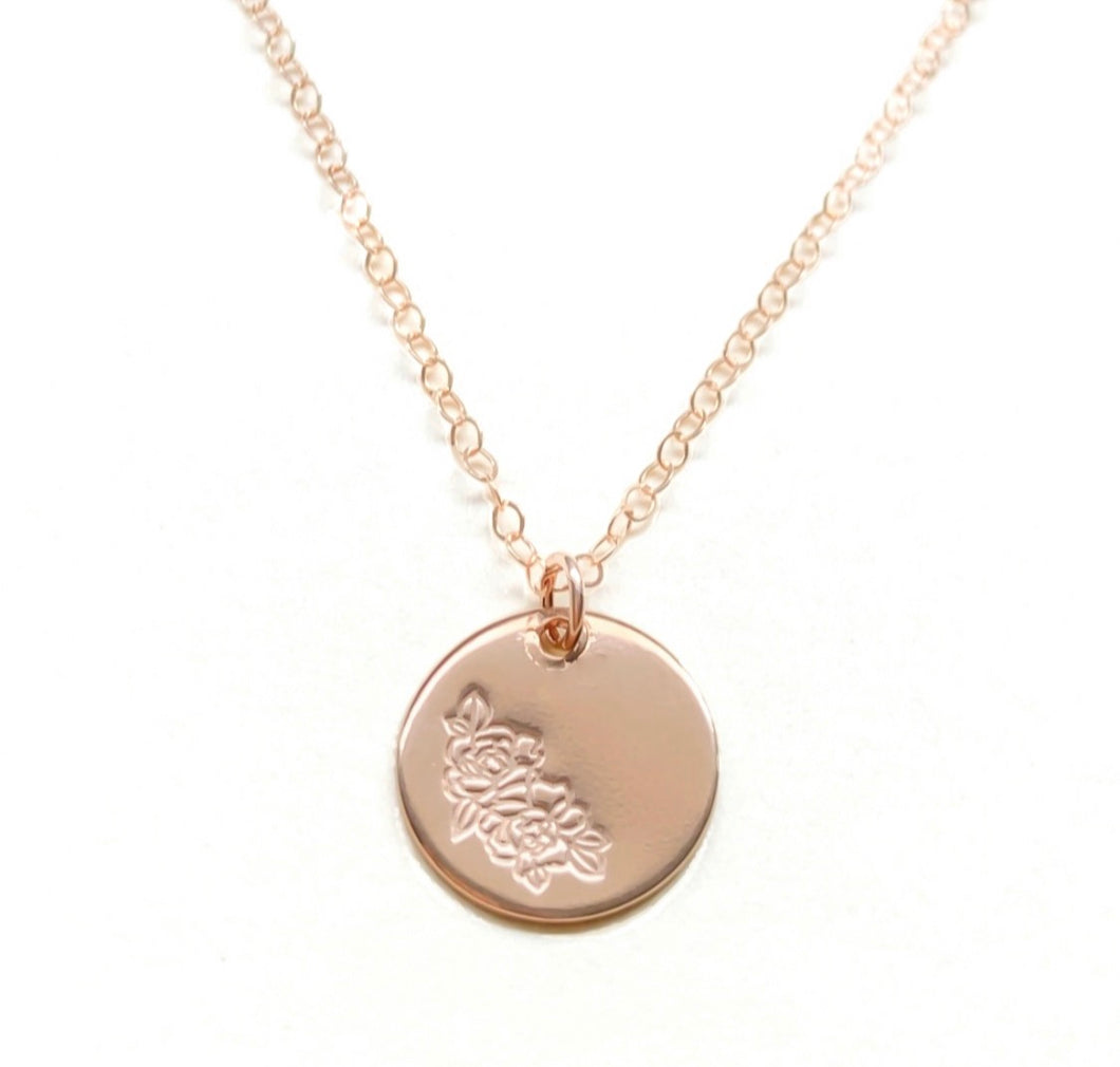 Hand-stamped Gold-filled Birth flower Necklace (12 designs available)