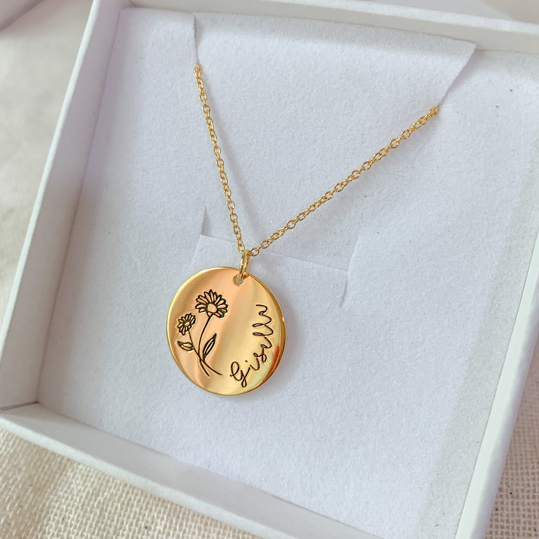 Single Birth flower necklace [Engrave]