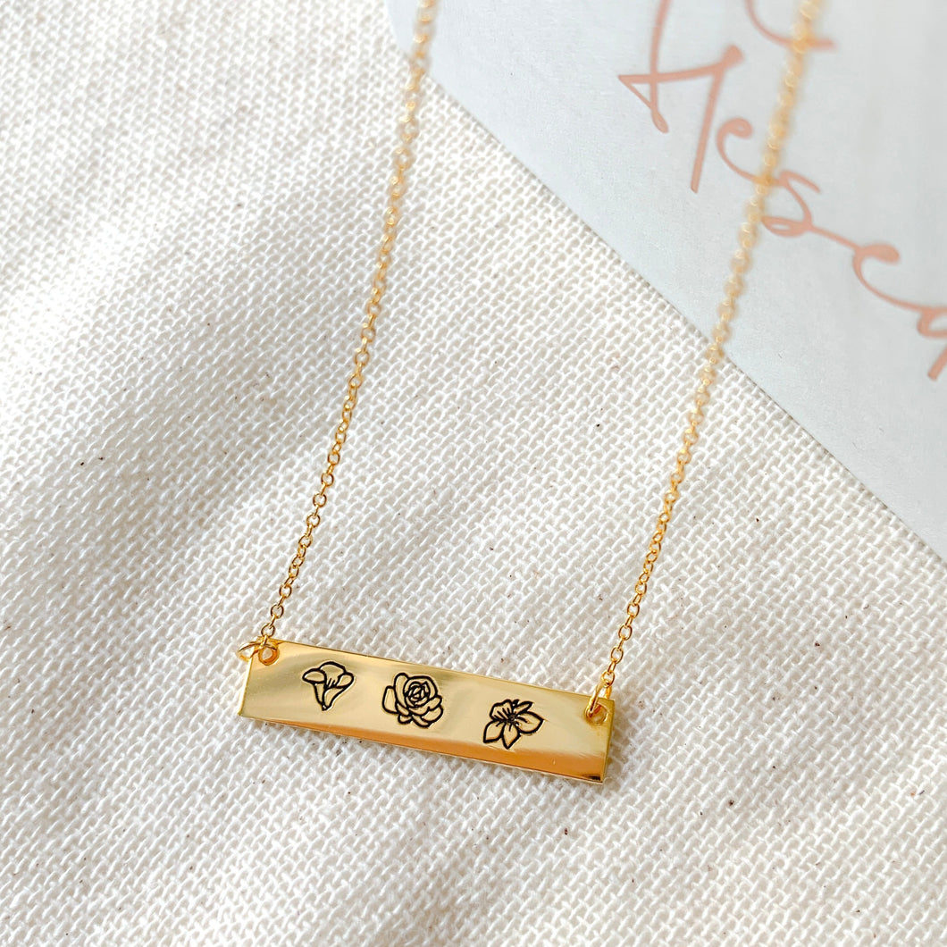 birth flower bar necklace 